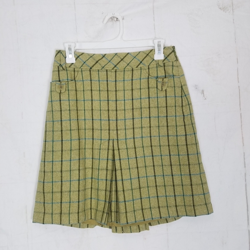 Ann taylor loft green plaid wool blend a line skirt